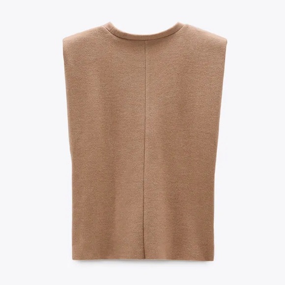 Zara Shoulder Pad Soft Feel Top Sweater Tan Beige Size Large - Picture 4 of 8